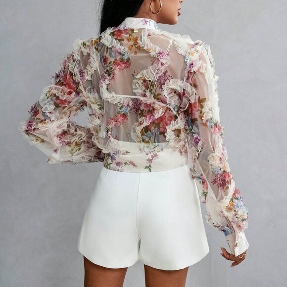 Multicolor Casual Womens Random Printed Long Sleeve Blouse - Picture 3 of 5